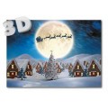 3D - Sledge with reindeers above village - 3D Postcard