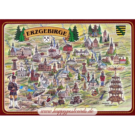 Erzgebirge - Map - Postkarte