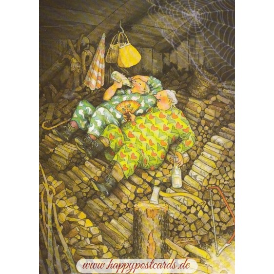 72 - Old Ladies chopping wood - Löök Postcard
