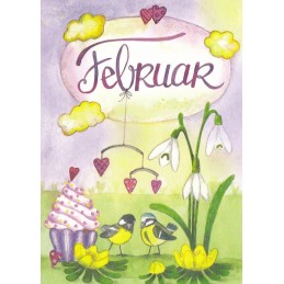 Februar - Schneeglöckchen - Meisen - Monats-Postkarte