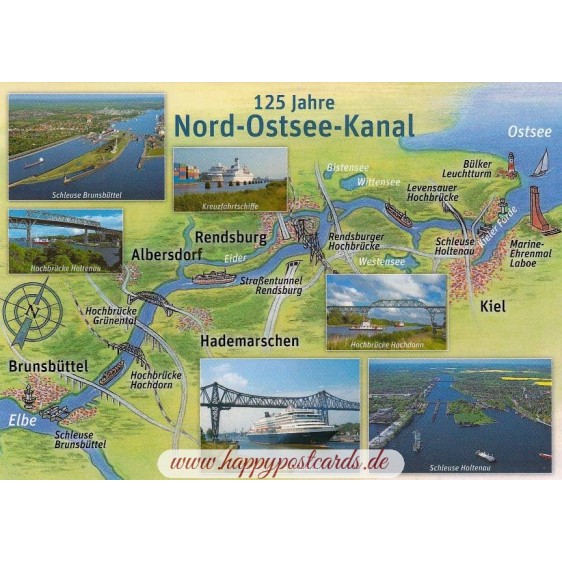 Kiel Canal - Map - Postcard