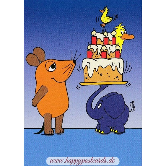 Geburtstagstorte mit Ente - Maus - Postkarte