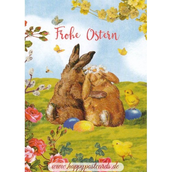 Frohe Ostern -Glückliche Hasen - Carola Pabst Postkarte