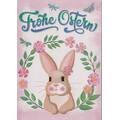 Frohe Ostern Hase im Blumenkranz - Osterpostkarte