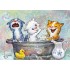 Katzenwäsche - Blaue Katzen - Postkarte