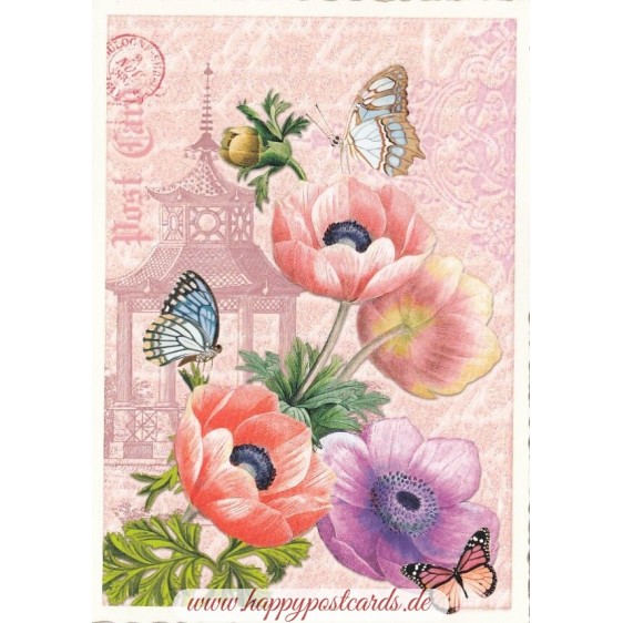 Mohnblume mit Schmetterlingen - Tausendschön - Postkarte