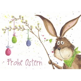 Frohe Ostern - Branch with Eastereggs - Easter - Postcard
