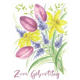 Zum Geburtstag - Frühlingsblumen - Postkarte