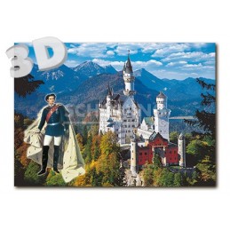 3D Neuschwanstein with King - 3D Postcard