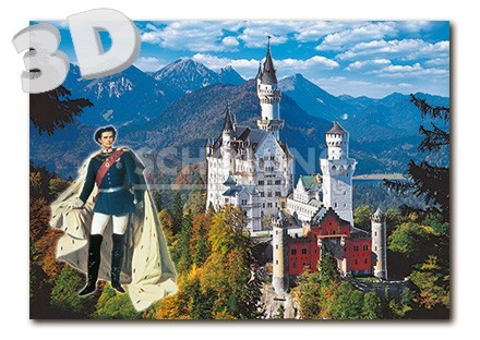 3D Neuschwanstein mit König -  3D Postkarte