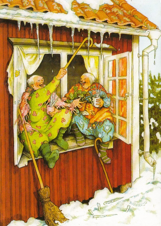 73 - Old Ladies sitting in the window - Löök Postcard