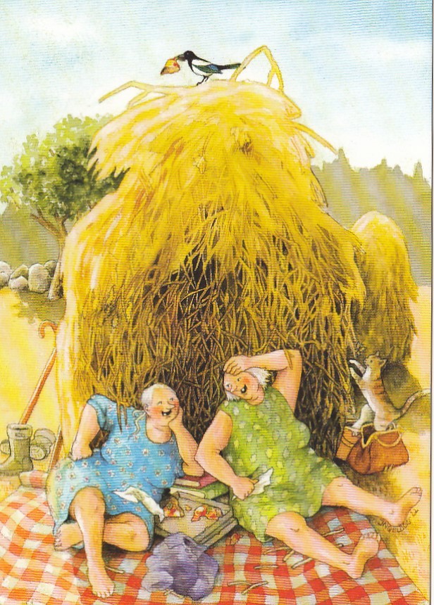 76 - Old Ladies harvesting - Löök Postcard