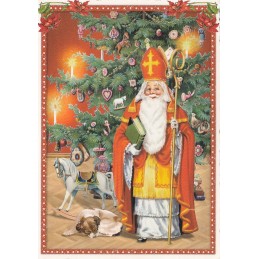Nikolaus vor Weihnachtsbaum - Tausendschön - Weihnachtskarte