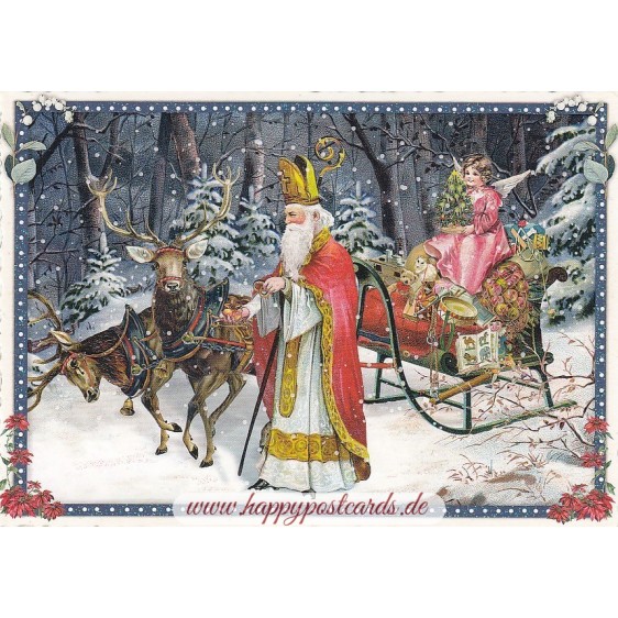 Nikolaus vor Weihnachtsbaum - Tausendschön - Weihnachtskarte