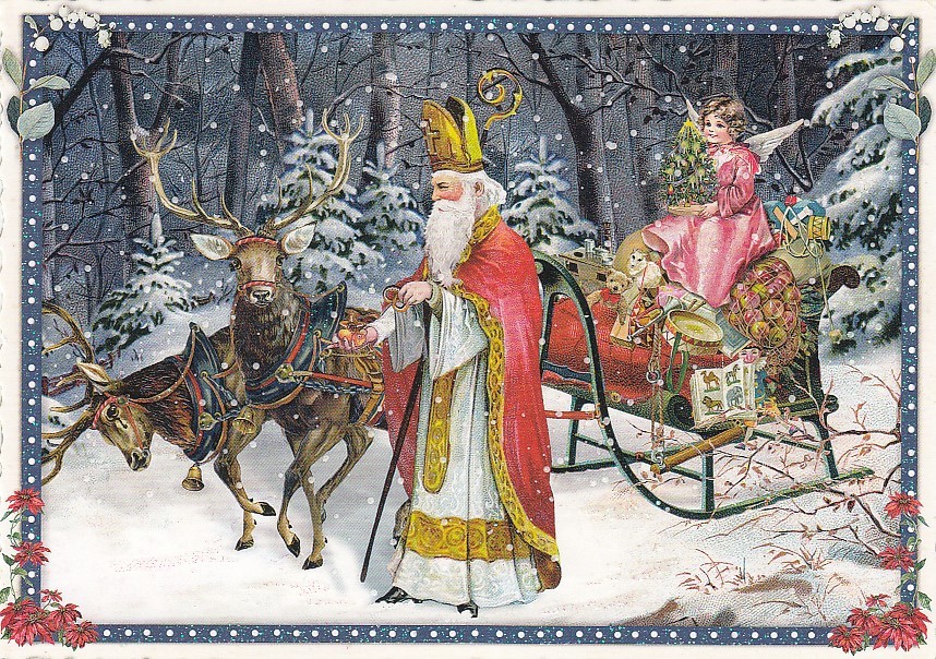 Santa Claas with Carriage - Tausendschön - Postcard