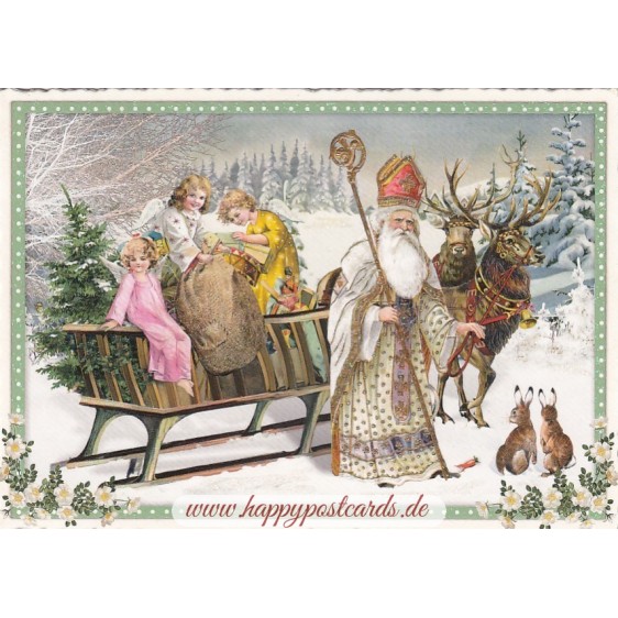 Santa Claas and Angels - Tausendschön - Postcard