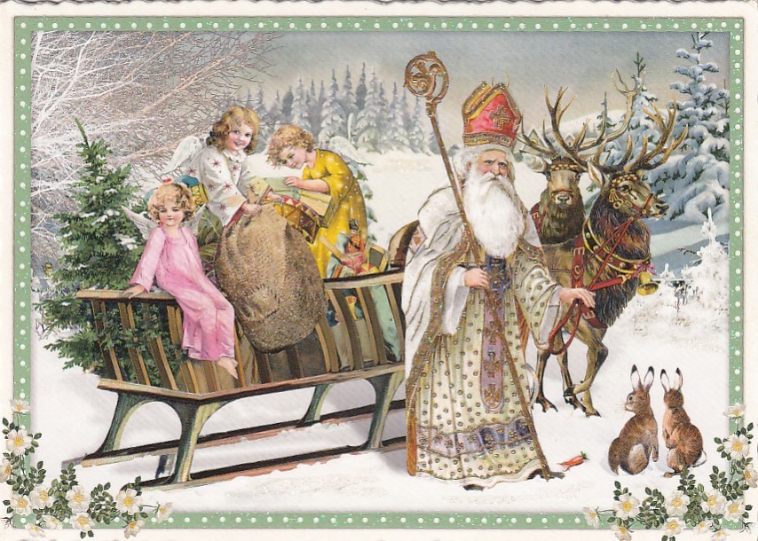 Santa Claas and Angels - Tausendschön - Postcard
