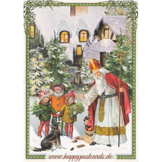 Nikolaus mit Kindern - Tausendschön - Weihnachtskarte