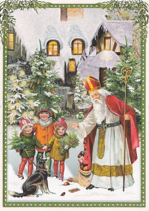 Santa Claas and Children - Tausendschön - Postcard