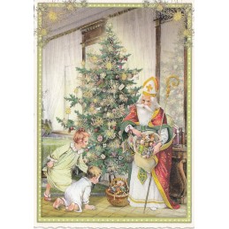 Santa Claas with Christmastree - Tausendschön - Postcard