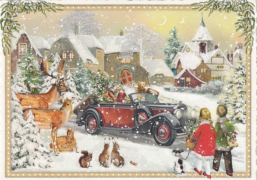Santa Claas in the Car - Tausendschön - Postcard