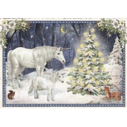 Einhörner am Weihnachtsbaum - Tausendschön - Weihnachtskarte