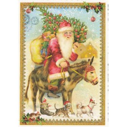 Weihnachtsmann auf Esel - Tausendschön - Weihnachtskarte
