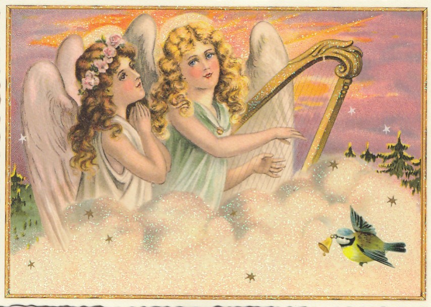 Angels with Harp - Winterscene - Tausendschön - Postcard