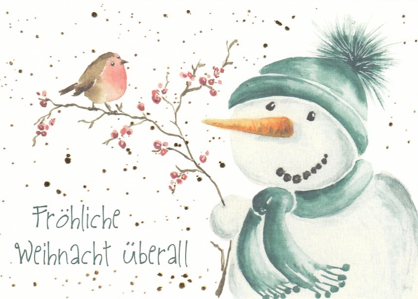 Snowman with bird - Christmas Postcard