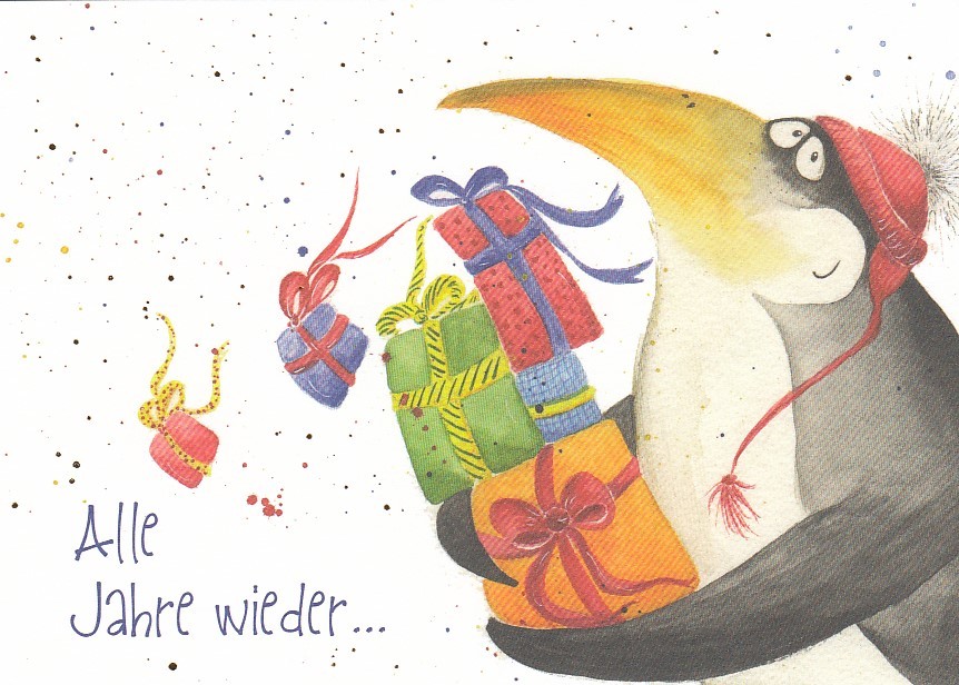 Pinguin mit Geschenken - Weihnachtskarte