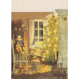 Pettersson in front of Christmastree - Christmas Postcard