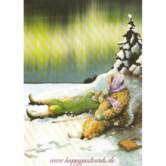 78 - Old Ladies watching aurora borealis - Löök Postcard