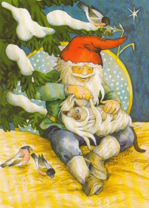 229 - Zwerg mit Katze unter Tannenbaum  - Löök Postkarte