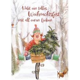 Tolles Weihnachtsfest - Woman on bicycle -  Christmas Postcard