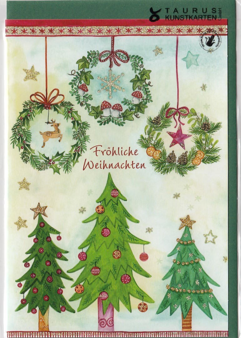 Fröhliche Weihnachten - Weihnachtskränze - Weihnachtsgrußkarte