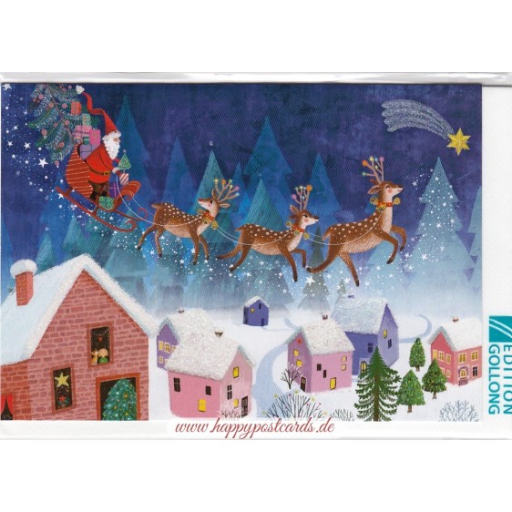 Nikolaus mit Rentierschlitten - Weihnachtsgrußkarte