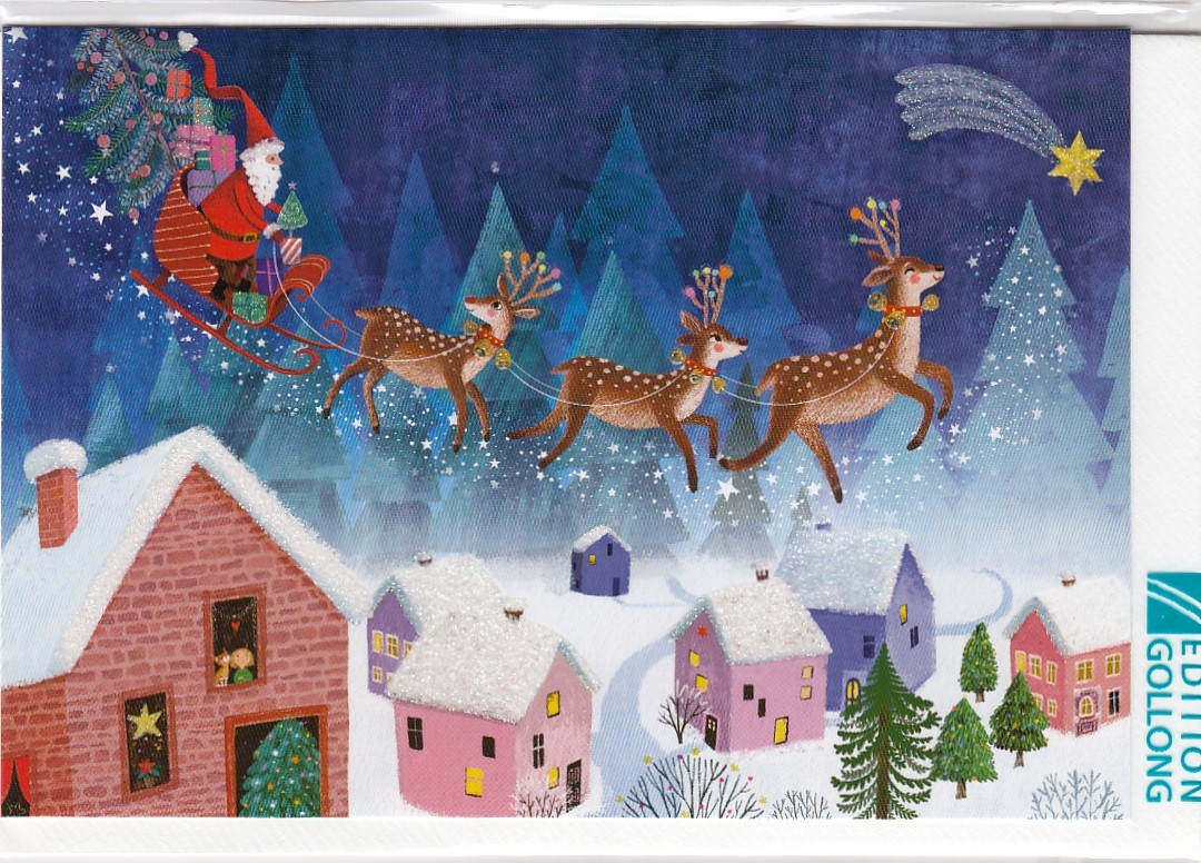 Nikolaus mit Rentierschlitten - Weihnachtsgrußkarte