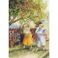 11 - Frauen schütteln Äpfel - Postkarte