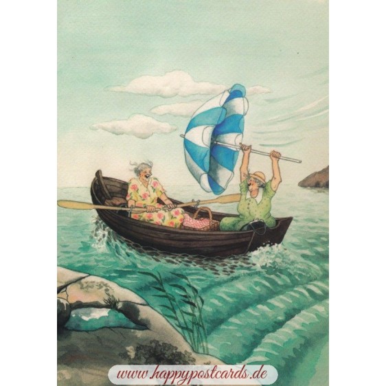 3 - Old Ladies in Boat - postcard