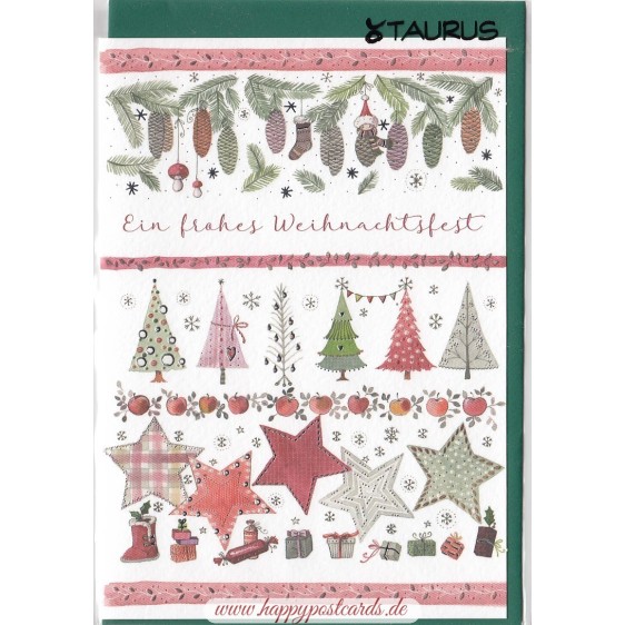 Frohes Weihnachtsfest - Bäume und Sterne - Weihnachtsgrußkarte