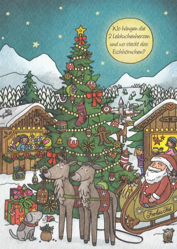 Wo hängen die zwei Lebkuchenherzen? - Christmas Postcard