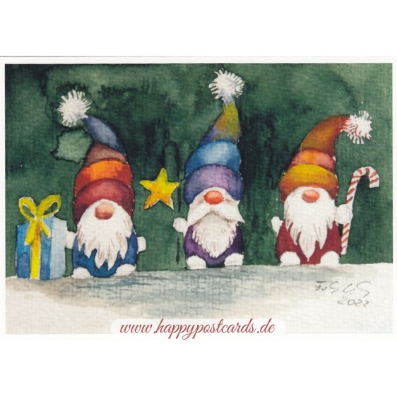 Christmas Gnomes - Christmas Postcard
