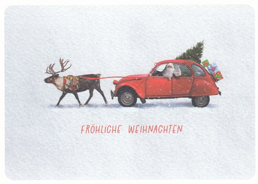 Weihnachtsmann im Oldtimer - Weihnachtskarte