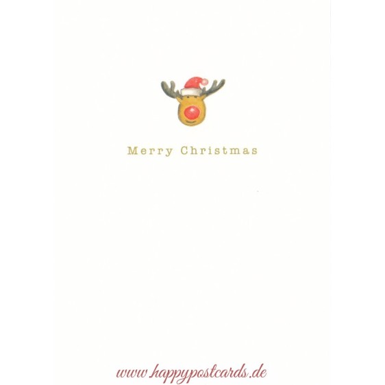 Merry Christmas - Reindeer with hat - Christmas Postcard