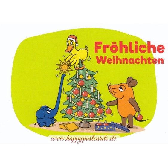 Fröhliche Weihnachten - Baum schmücken - Maus - Postkarte