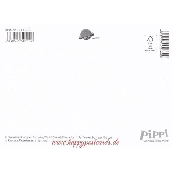 Pippi Langstrumpf mit riesigem Schneeball - Pippi Langstrumpf - Postkarte