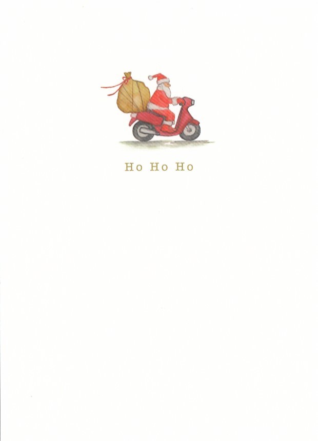 Ho ho ho - Santa Claas on Scooter - Christmas Postcard