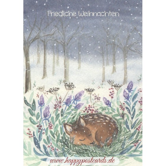 Friedliche Weihnachten - Sleeping deer - Christmas Postcard