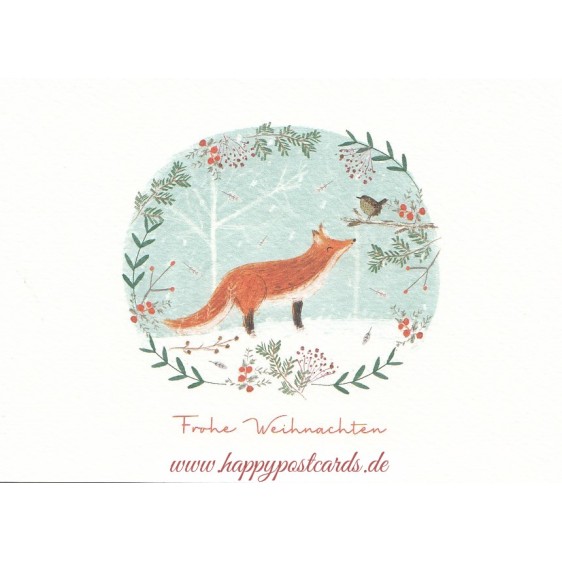 Frohe Weihnachten - Fuchs und Vogel - Weihnachtskarte