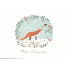 Frohe Weihnachten - Fox and bird - Christmas Postcard